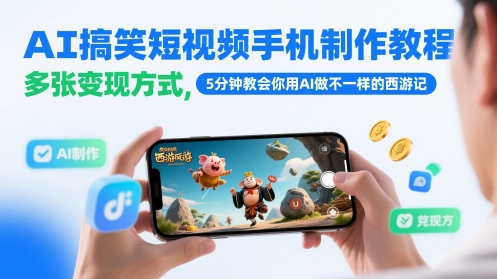 AI搞笑短视频手机制作教程，多张变现方式，5分钟教会你用AI做不一样的西游记-小鹏项目网