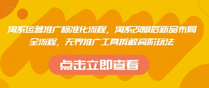 淘系运营推广标准化流程，​淘系改版后新品布局全流程，无界推广工具拆解高阶玩法-小鹏项目网
