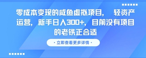 零成本变现的咸鱼虚拟项目， 轻资产运营，新手日入3张+，目前没有项目的老铁正合适-小鹏项目网