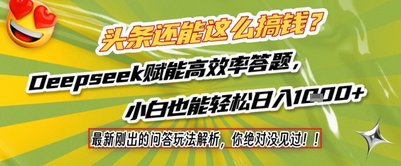 头条还能这么搞钱？最新刚出的问答玩法解析，你绝对没见过！Deepseek赋能高效率答题，小白也能轻松日入1k+-小鹏项目网