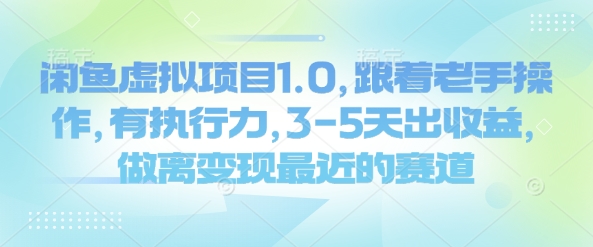 闲鱼虚拟项目1.0，跟着老手操作，有执行力，3-5天出收益，做离变现最近的赛道-小鹏项目网