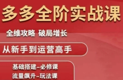 拼多多全阶实战课程，全维攻略，破局增长，从新手到运营高手-小鹏项目网