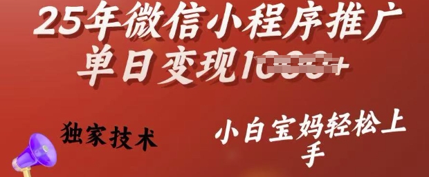 25年微信小程序推广单日变现多张，独家技术，小白宝妈轻松上手【揭秘】-小鹏项目网