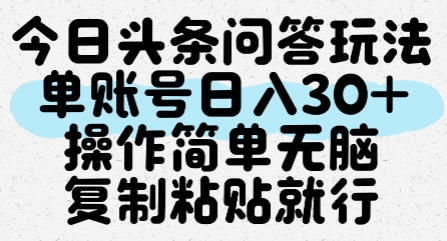 今日头条问答玩法，单账号日入30+，操作简单无脑复制粘贴就行-小鹏项目网