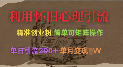 利用怀旧心理，引流创业粉，简单可矩阵操作，单日引流200+，月变现过W-小鹏项目网