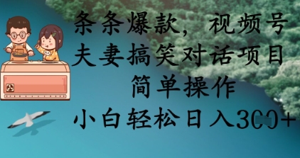 条条爆款，视频号夫妻搞笑对话项目，简单操作，小白轻松日入3张+-小鹏项目网