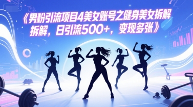 男粉引流项目4美女账号之健身美女拆解，日引流500+，变现多张-小鹏项目网