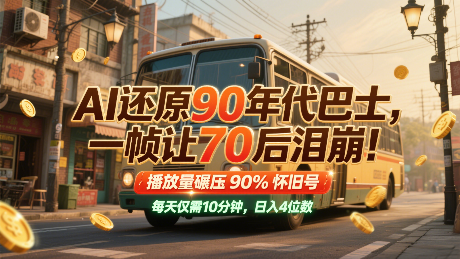 AI还原90年代巴士，一帧让70后泪崩！播放量碾压90%怀旧号，每天10分钟，日入4位数-小鹏项目网