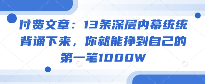 付费文章：13条深层内幕统统背诵下来，你就能挣到自己的第一笔1000W-小鹏项目网