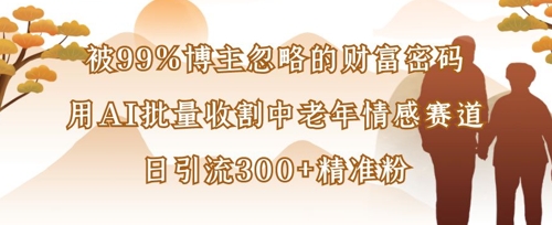 被99%博主忽略的财富密码：用AI批量收割中老年情感赛道，日引流300+精准粉-小鹏项目网