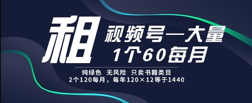 租视频号，一个60每月，2个120.纯绿色、无风险，常年租【揭秘】-小鹏项目网