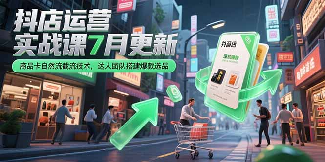 抖店运营实战课7月更新，商品卡自然流截流技术，达人团队搭建爆款选品-小鹏项目网
