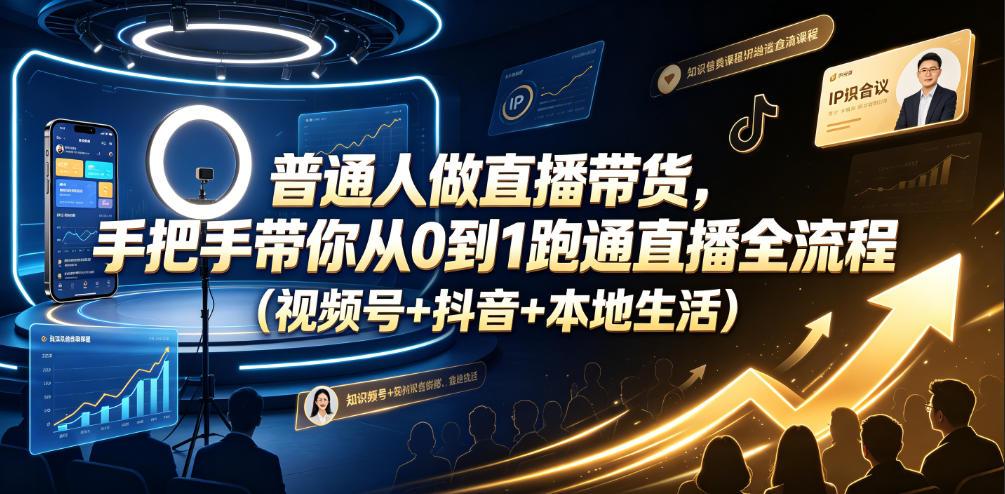 普通人做直播带货，手把手带你从0到1跑通直播全流程(视频号+抖音+本地生活)-小鹏项目网
