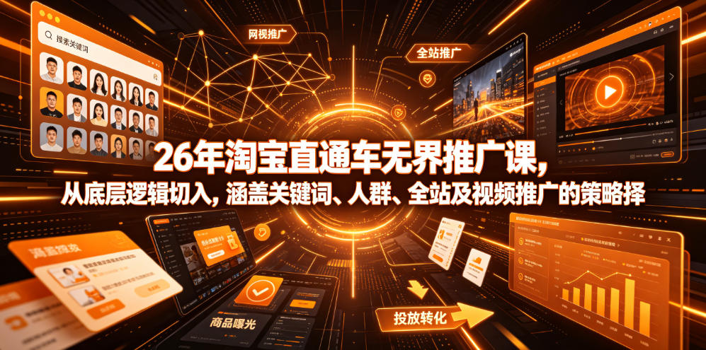 26年淘宝直通车无界推广课，从底层逻辑切入，涵盖关键词、人群、全站及视频推广的策略选择-小鹏项目网