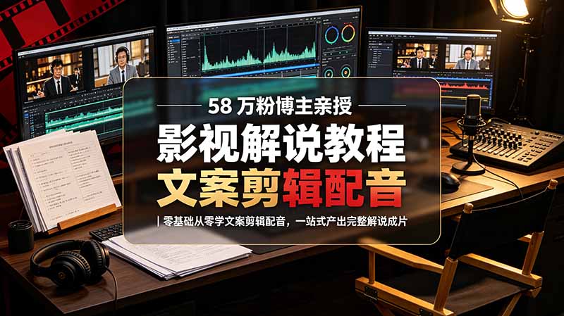 58 万粉博主荧幕春秋亲授影视解说教程|零基础从零学文案剪辑配音,一站式产出完整解说成片-小鹏项目网