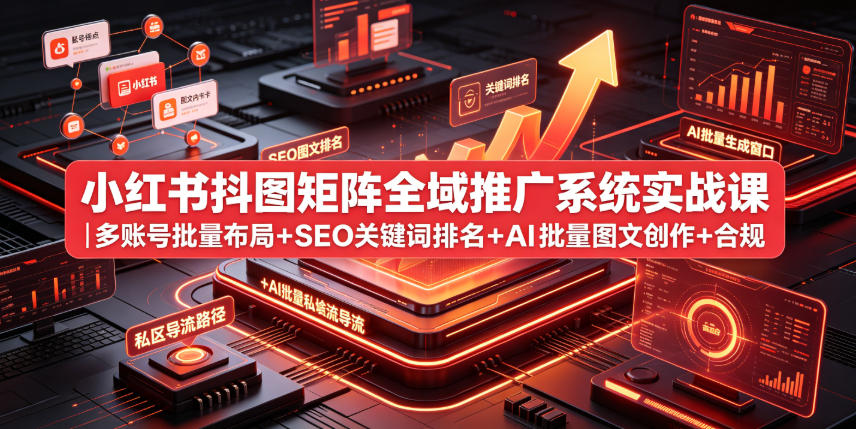小红书抖图矩阵全域推广系统实战课｜多账号批量布局+SEO关键词排名+AI批量图文创作+合规私域导流完整落地教程-小鹏项目网