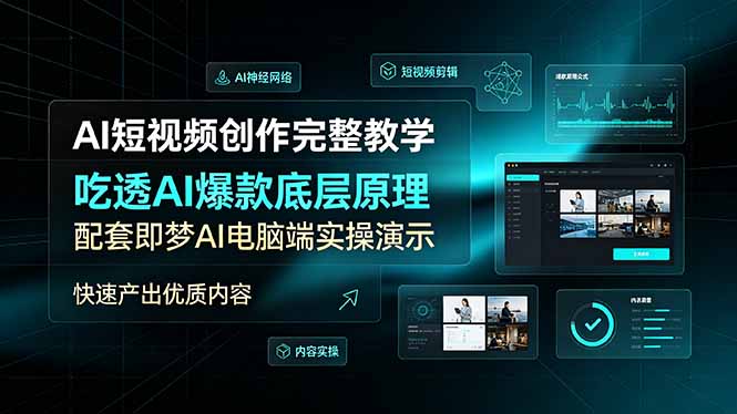 AI短视频创作完整教学,吃透AI爆款底层原理,配套即梦AI电脑端实操演示,快速产出优质内容-小鹏项目网