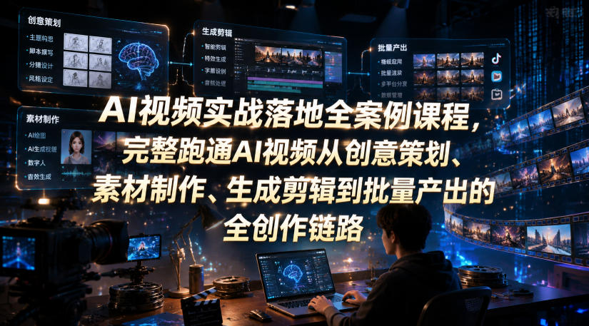 AI视频实战落地全案例课程,完整跑通AI视频从创意策划、素材制作、生成剪辑到批量产出的全创作链路-小鹏项目网