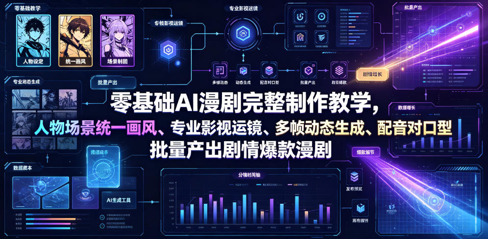 零基础AI漫剧完整制作教学，人物场景统一画风、专业影视运镜、多帧动态生成、配音对口型，批量产出剧情爆款漫剧-小鹏项目网