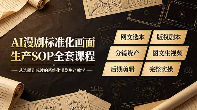 AI漫剧标准化画面生产SOP全套课程,网文选本版权剧本分镜资产全覆盖,图文生视频后期剪辑完整实操教学-小鹏项目网
