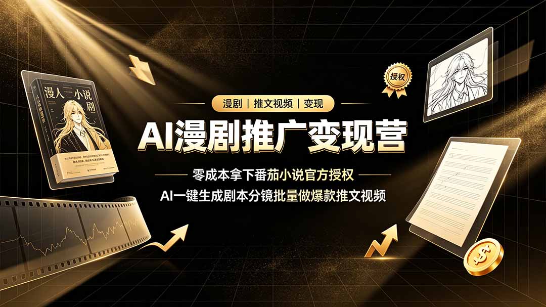 AI漫剧推广变现营,零成本拿下番茄小说官方授权,AI一键生成剧本分镜批量做爆款推文视频-小鹏项目网