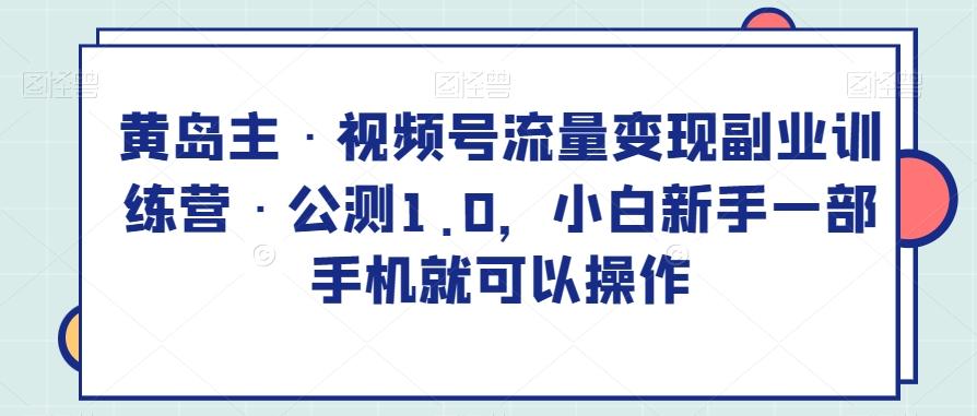 黄岛主·视频号流量变现副业训练营·公测1.0，小白新手一部手机就可以操作-小鹏项目网
