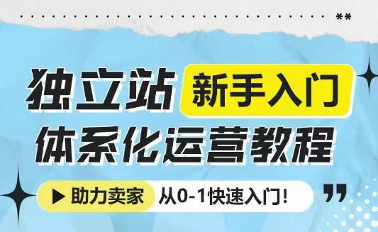 独立站新手入门体系化运营教程，助力独立站卖家从0-1快速入门!-小鹏项目网
