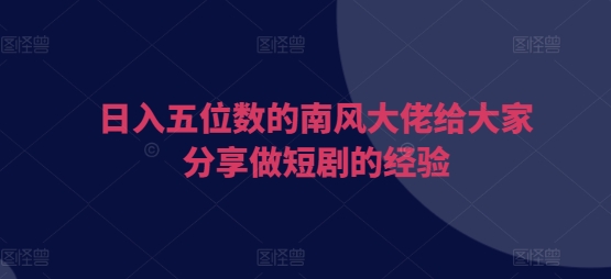 日入五位数的南风大佬给大家分享做短剧的经验-小鹏项目网