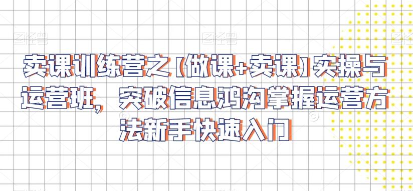 卖课训练营之【做课+卖课】实操与运营班，突破信息鸿沟掌握运营方法新手快速入门-小鹏项目网