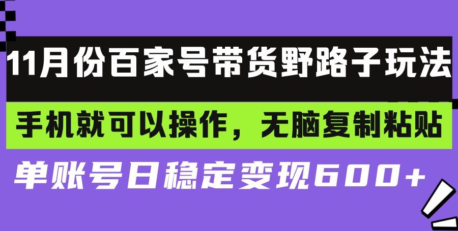 百家号带货野路子玩法 手机就可以操作，无脑复制粘贴 单账号日稳定变现…-小鹏项目网