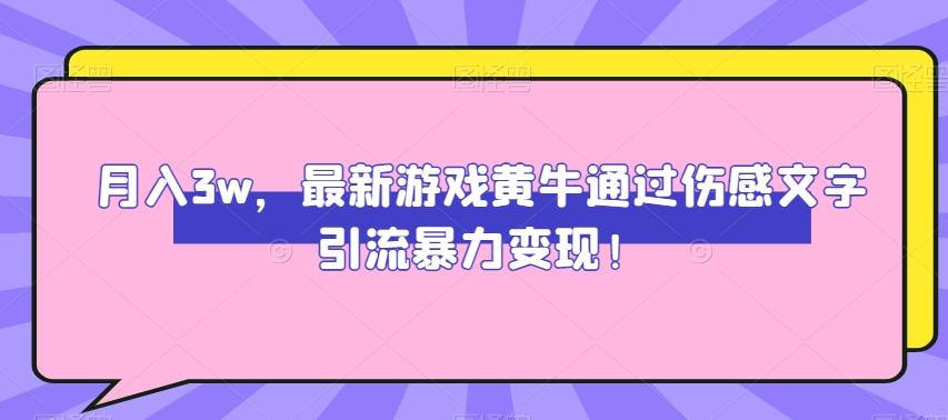 月入3w，最新游戏黄牛通过伤感文字引流暴力变现-小鹏项目网