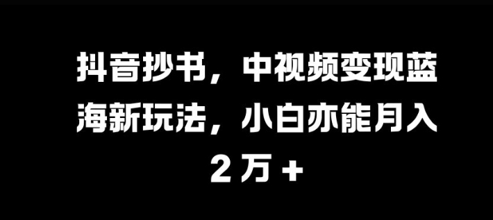 抖音抄书，中视频变现蓝海新玩法，小白亦能月入 过W【揭秘】-小鹏项目网