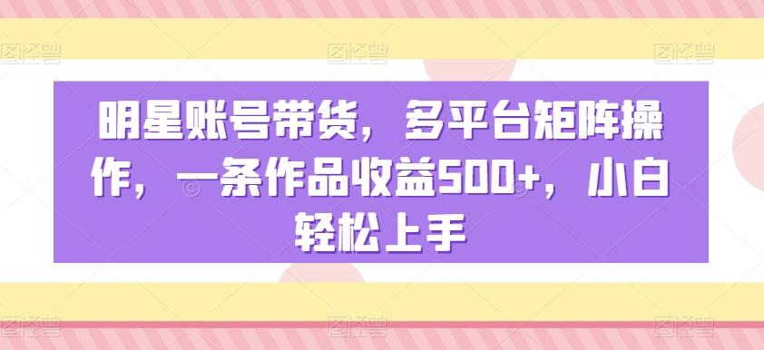 明星账号带货，多平台矩阵操作，一条作品收益500+，小白轻松上手【揭秘】-小鹏项目网