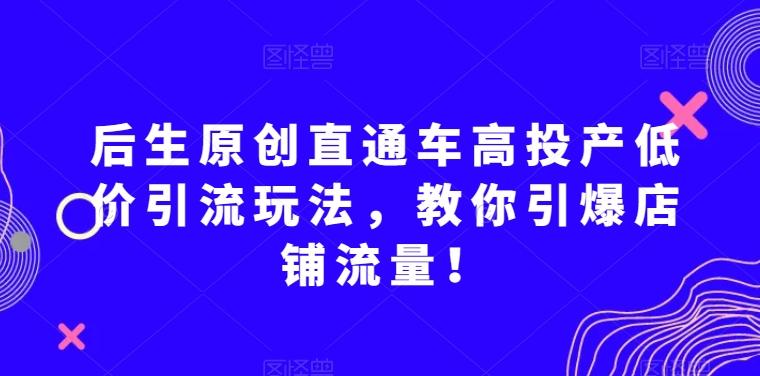 后生原创直通车高投产低价引流玩法，教你引爆店铺流量！-小鹏项目网