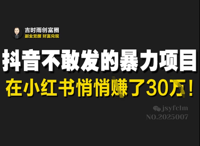 抖音不敢发的暴利项目，在小红书悄悄挣了30W-小鹏项目网