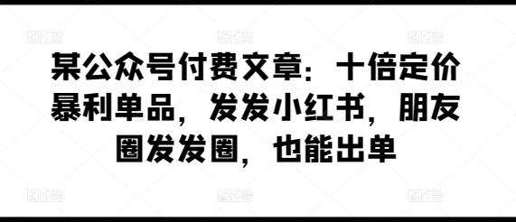 某公众号付费文章：十倍定价暴利单品，发发小红书，朋友圈发发圈，也能出单-小鹏项目网