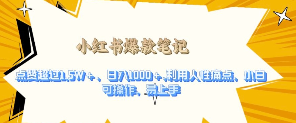 利用人性的痛点，打造爆款笔记，获得点赞超过1.5W+，日入1k【揭秘】-小鹏项目网