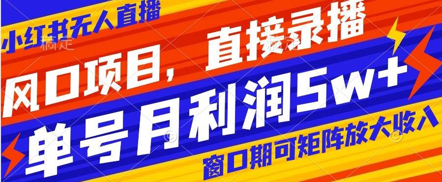 风口项目，小红书无人直播带货，直接录播，可矩阵，月入5w+【揭秘】-小鹏项目网