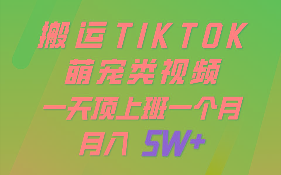 一键搬运TIKTOK萌宠类视频，一部手机即可操作，所有平台均可发布 轻松月入5W+-小鹏项目网