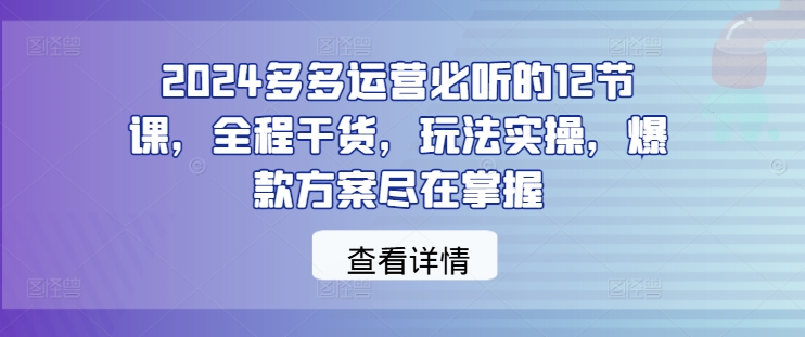 2024多多运营必听的12节课，全程干货，玩法实操，爆款方案尽在掌握-小鹏项目网