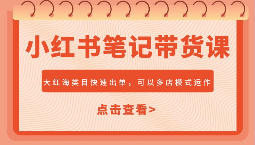 小红书笔记带货课，大红海类目快速出单，市场大，可以多店模式运作-小鹏项目网