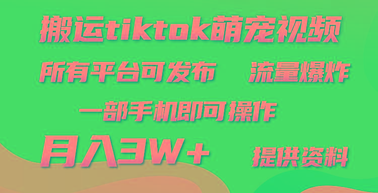 (9618期)搬运Tiktok萌宠类视频，一部手机即可。所有短视频平台均可操作，月入3W+-小鹏项目网