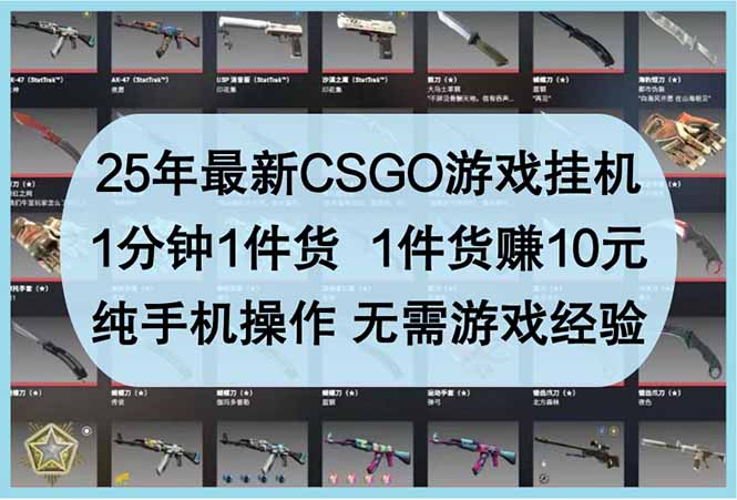 25年最新CSGO游戏挂机，1分钟1件货，1件货赚10元 纯手机操作 无需游戏经验-小鹏项目网