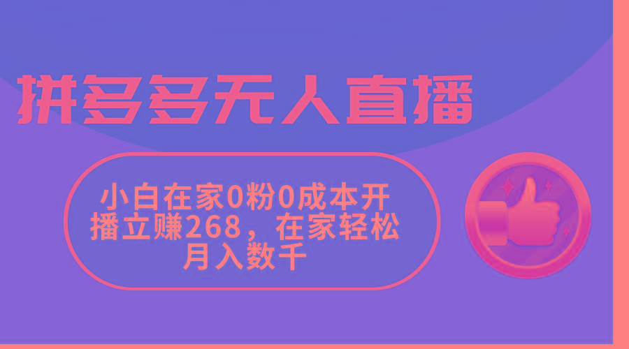 拼多多无人直播，小白在家0粉0成本开播立赚268，在家轻松月入数千-小鹏项目网