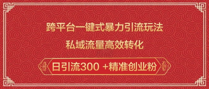跨平台一键式暴力引流玩法，私域流量高效转化日引流300 +精准创业粉-小鹏项目网