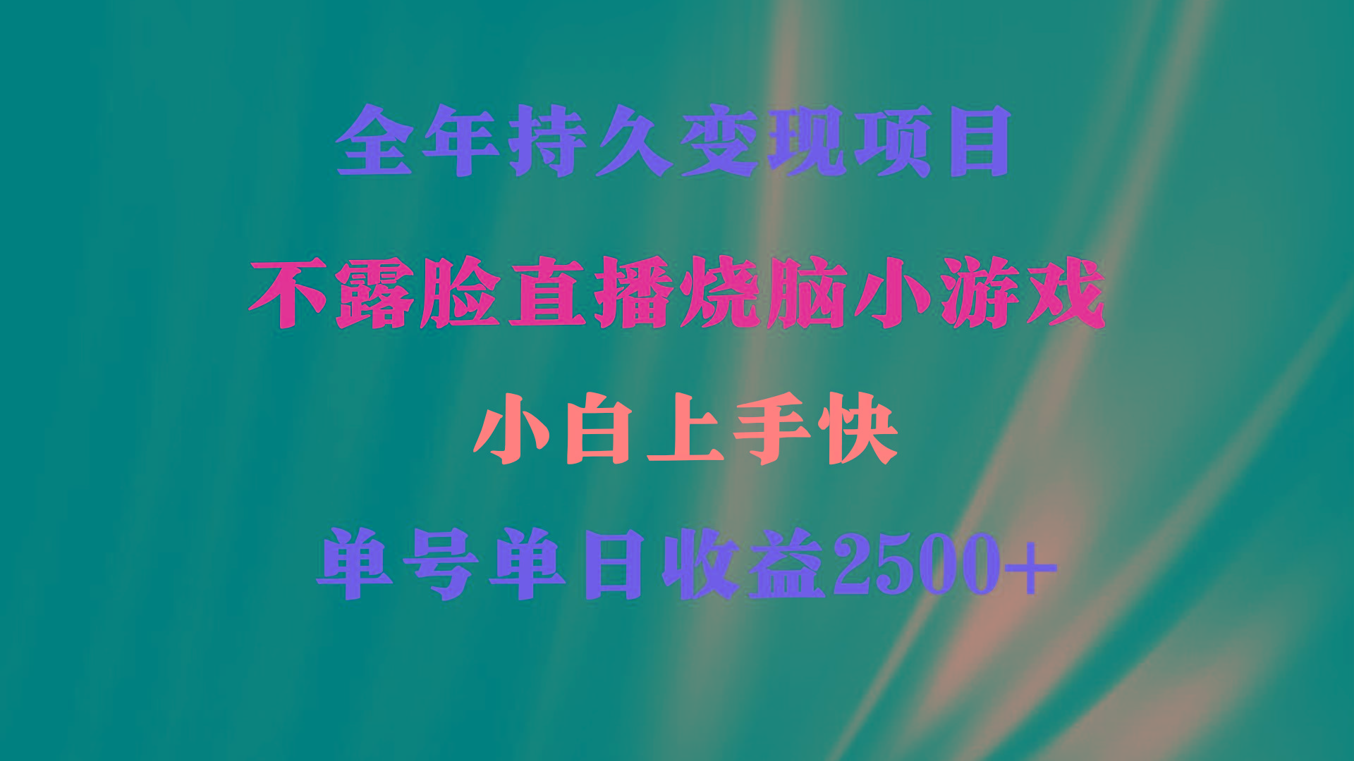 2024年 最优项目，烧脑小游戏不露脸直播  小白上手快 无门槛 一天收益2500+-小鹏项目网