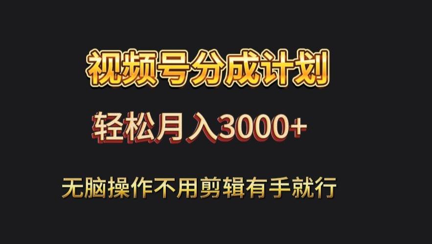 视频号流量分成，不用剪辑，有手就行，轻松月入2000+-小鹏项目网