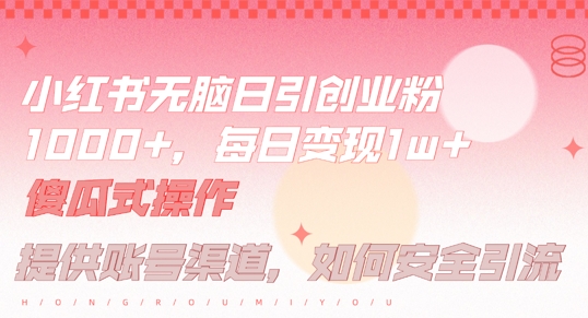 小红书无脑每日引流创业粉500+，小白每天只花半小时，躺赚长尾收益【揭秘】-小鹏项目网