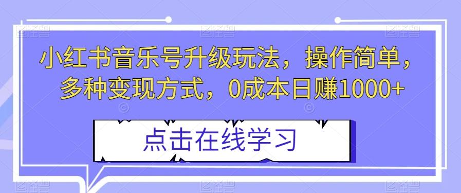 小红书音乐号升级玩法，操作简单，多种变现方式，0成本日赚1000+【揭秘】-小鹏项目网