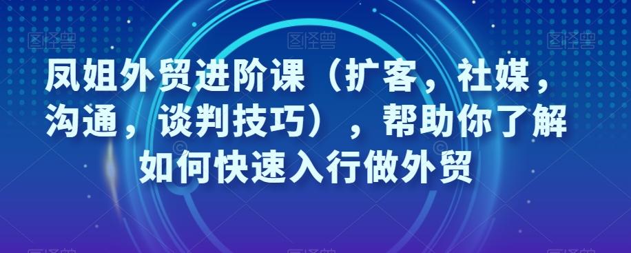 凤姐外贸进阶课（扩客，社媒，沟通，谈判技巧），帮助你了解如何快速入行做外贸-小鹏项目网